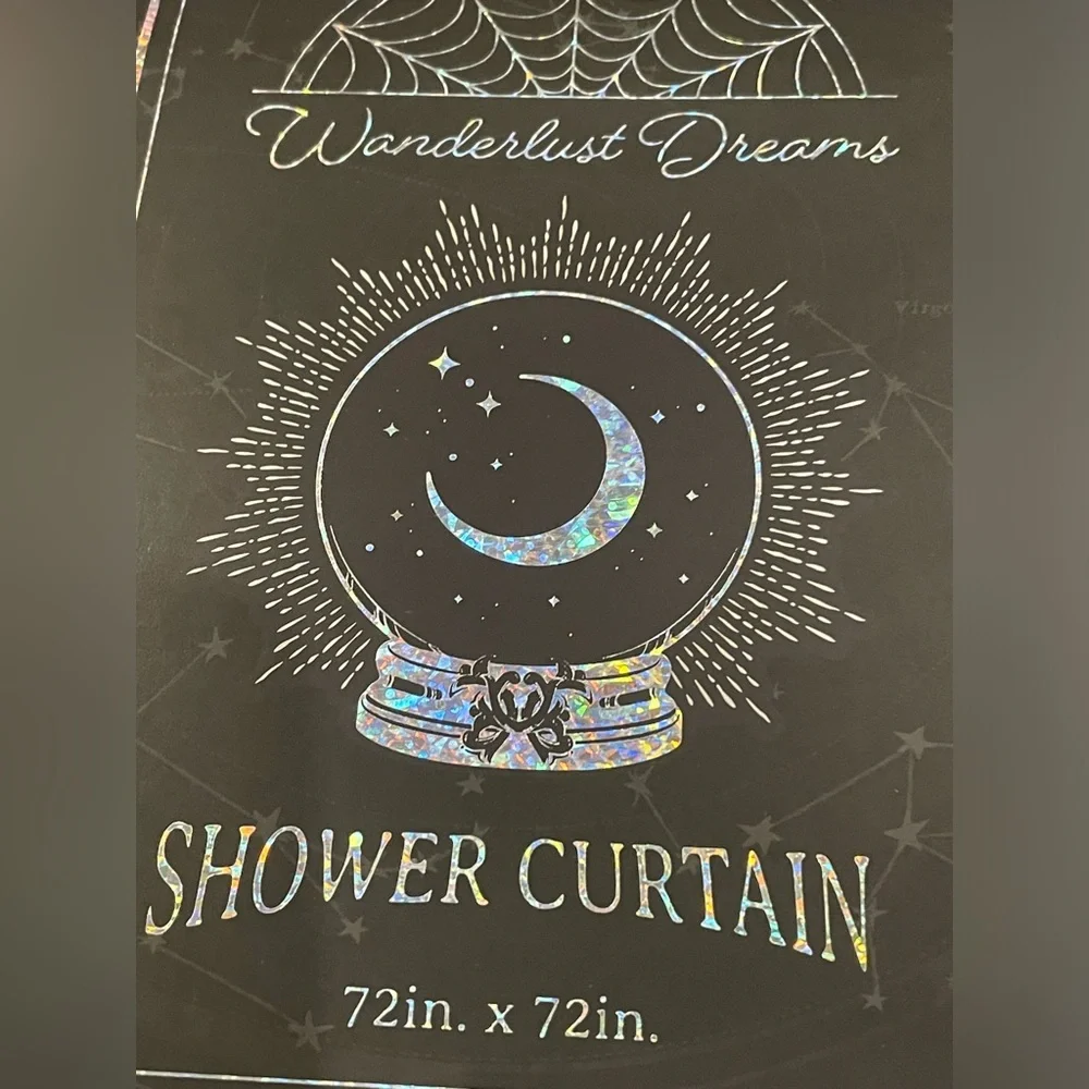 WANDERLUST DREAMS NWT Black Textured Boho Zodiac Gypsy Halloween Shower Curtain